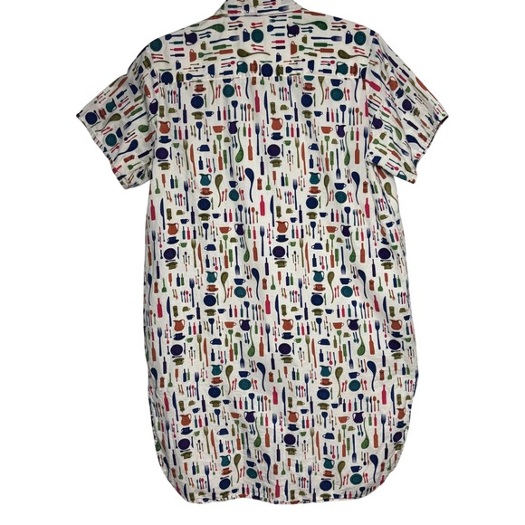 Earth Holic Womens Button Up Cotton Shirt Dress Kitchen Utensils Size‎ M - Picture 2 of 8